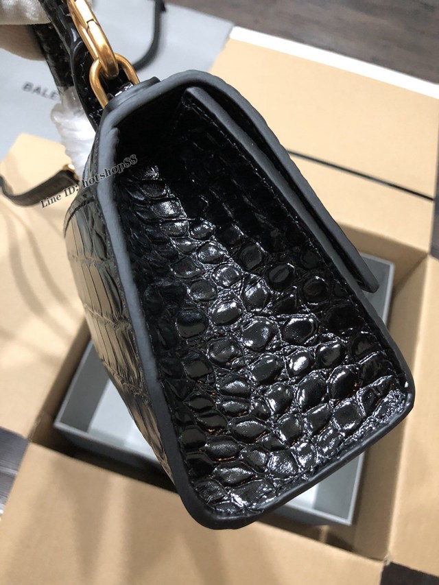 Balenciaga專櫃爆款大號手提女包 巴黎世家升級版鱷魚黑色金扣Hourglass沙漏包 fyj1626